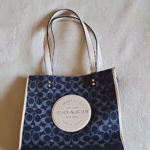 Coach Blue and White Tote Bag with Geometric Pattern